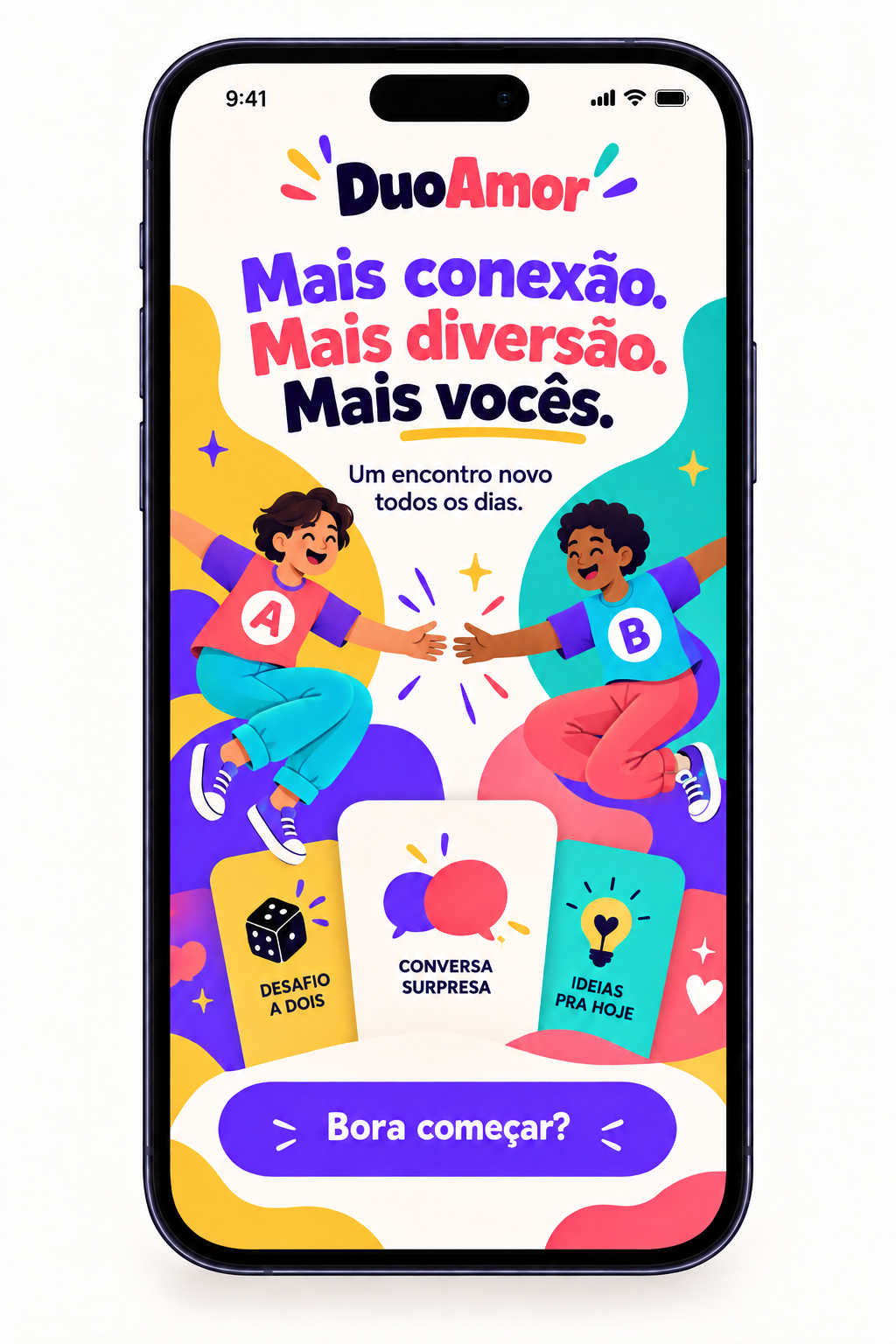 Tela do DuoAmor com duas pessoas inclusivas e atividades para casais
